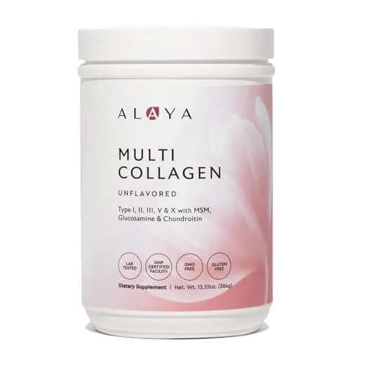 Alaya Multi Collagen Powder - Type I, II, III, V, X Hydrolyzed Collagen Peptides Protein Powder Supplement with MSM + GC (Unflavored) (40 Servings)