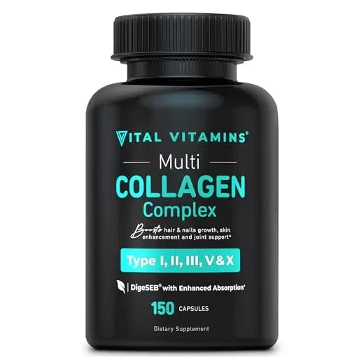 Vital Vitamins Collagen for Women & Men - Type I, II, III, V, X Multi Collagen Pills - Grass Fed, Non-GMO - 150 Capsules