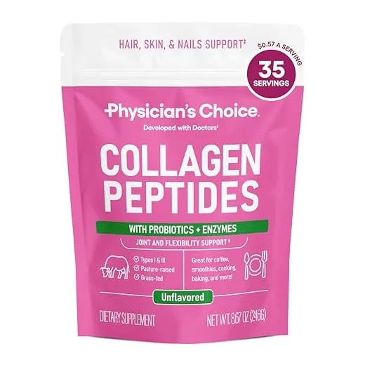 Physician's CHOICE Collagen Peptides - Hydrolyzed Protein Powder for Hair, Skin, Joints - Grass Fed, Non-GMO