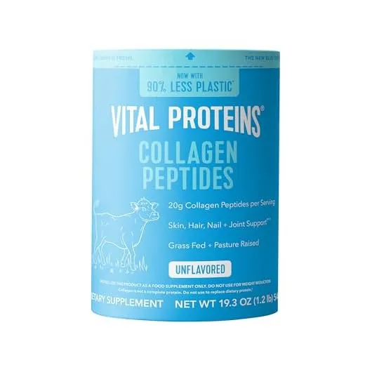 Vital Proteins Collagen Peptides Powder, Promotes Hair, Nail, Skin, Bone and Joint Health, Zero Sugar, Unflavored 19.3 OZ