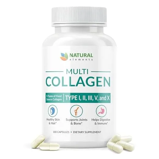 Multi Collagen 180 Protein Capsules - Type I, II, III, V, X Collagen Pills - Proprietary Blend of Eggshell, Chicken, Wild Fish & Grass-Fed Beef Collagen Peptides - 2025mg per serv