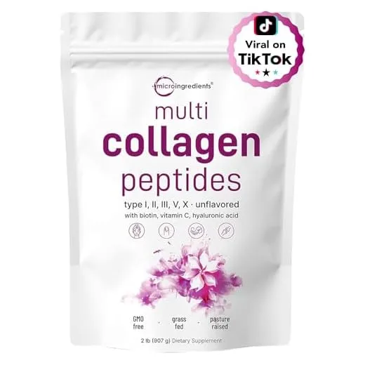 Multi Collagen Protein Powder, 2 Pounds – Type I,II,III,V,X with Biotin 2,500mg, Hyaluronic Acid, Vitamin C – Unflavored Collagen Peptides – Keto & Paleo Friendly, Easy Dissolve, Non-GMO