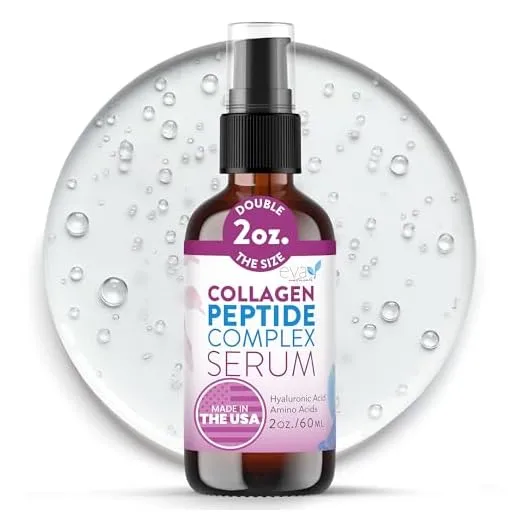 Collagen Peptide Serum - Anti Aging Collagen Serum for Face, Skin Brightening, Reduces Fine Lines & Wrinkles, Heals and Repairs Skin, Microneedling Serum with Hyaluronic Acid (2 oz)