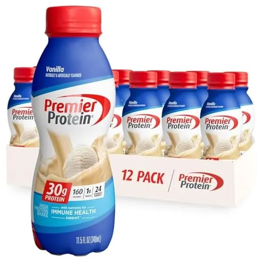 Premier Protein Shake Bottle, Vanilla, Liquid, Powder, keto, 30g Protein, 1g Sugar, 24 Vitamins & Minerals, Nutrients to Support Immune Health 11.5 Fl Oz (Pack of 12)