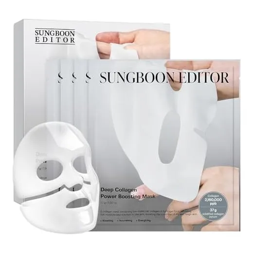 SUNGBOON EDITOR Deep Collagen Anti-Wrinkle Lifting Mask 4 Sheets | Facial sheet masks with low molecular weight collagen for lifting, firming, and moisturizing | Korean skincare