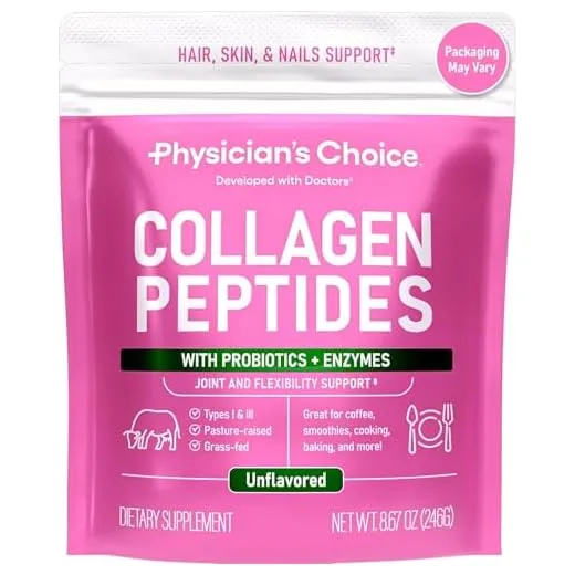 Physician's CHOICE Collagen Peptides - Hydrolyzed Protein Powder for Hair, Skin, Joints - Grass Fed, Non-GMO