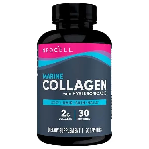 NeoCell Marine Collagen With Collagen Type 1 and 3 and Hyaluronic Acid, With Hydrolyzed Collagen, Skin Health Supplement, Capsule, 120 Count, 1 Bottle