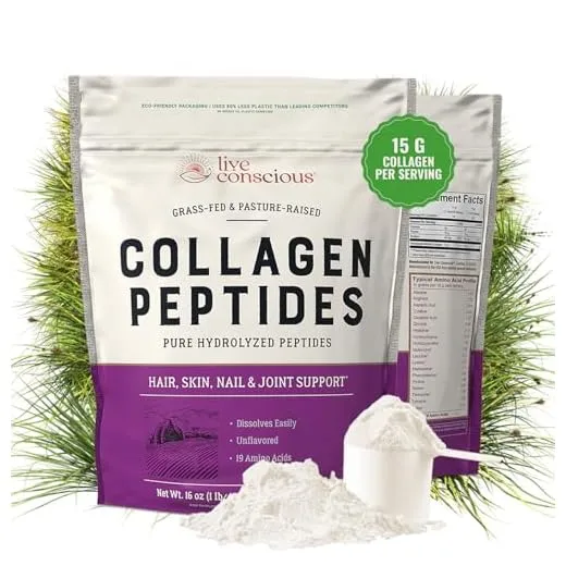 Collagen Peptides Powder - Naturally-Sourced Hydrolyzed Collagen Powder - Hair, Skin, Nail, and Joint Support - Type I & III Grass-Fed Collagen Supplements for Women and Men - 41 Servings - 16oz