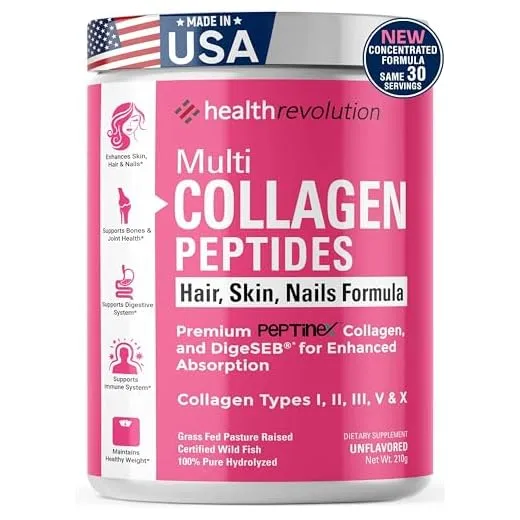 Multi Collagen Peptides Powder Supplement Types I, II, III, V, X - 5 Hydrolyzed Collagen Peptides– For Skin Hair Nails Joints –Triple Refined for Easy Mixing, Non-GMO Dairy Gluten-Free, Unflavored