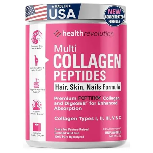 Multi Collagen Peptides Powder Supplement Types I, II, III, V, X - 5 Hydrolyzed Collagen Peptides– For Skin Hair Nails Joints –Triple Refined for Easy Mixing, Non-GMO Dairy Gluten-Free, Unflavored