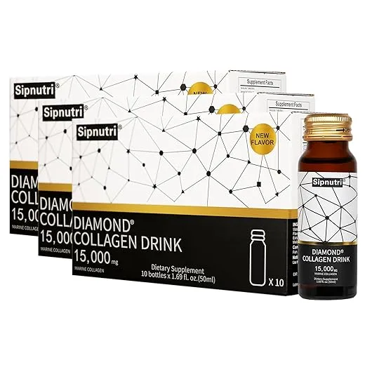 Diamond Liquid Collagen Drink, 15000 mg Hydrolyzed Marine Collagen Peptides with Vitamin C, Pomegranate, Healthy Hair Skin Nails Joints Bones Support, 50 ml x 10 Bottles (3 Boxes)