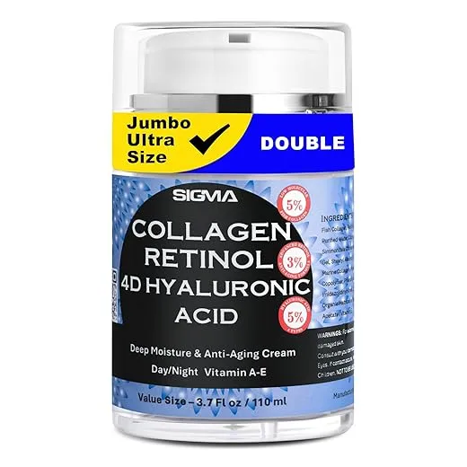Premium Anti-Aging Face Cream | 4D Hyaluronic Acid & Retinol Moisturizer | Fish Collagen for Face & Neck | Jumbo 3.7 fl oz size | Touchless 1 Finger Cream Dispenser