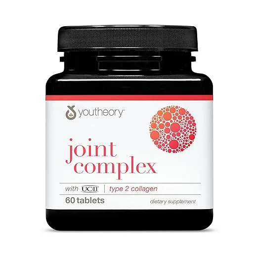 Youtheory Joint Complex with UC-II - Collagen Type 2 for Joints - Collagen Supplement - with Boswellia Extract, Ginger & Turmeric - Offers Joint Support* - Dairy, Soy & Gluten Free - 60 Tablets