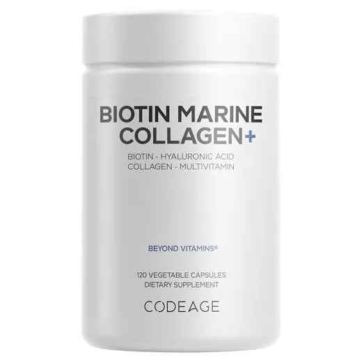 Codeage Marine Collagen Peptides – Hydrolyzed Fish Collagen Protein Supplement, 10,000mcg Biotin Collagen, Vitamin C, E, Hyaluronic Acid Amino Acid - Hair, Skin, Joint, Wild-Caught Fish - 120 capsules