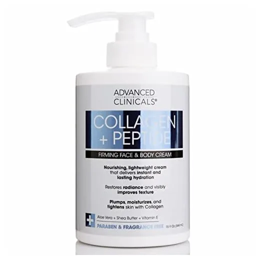 Advanced Clinicals Collagen Lotion + Peptide Cream Dry Skin Rescue Face & Body Moisturizing Skin Care Cream To Lift, Firm, & Tighten, Anti Aging Skincare Moisturizer Hydrates Skin, Large 15 Fl Oz