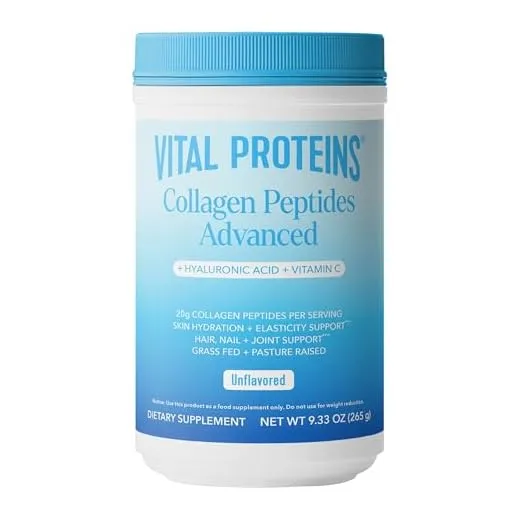 Vital Proteins Collagen Powder Supplement Hydrolyzed Peptides with Hyaluronic Acid and Vitamin C - Non-GMO, Dairy & Gluten Free Unflavored, 9.33oz