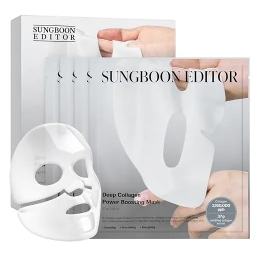 SUNGBOON EDITOR Deep Collagen Anti-Wrinkle Lifting Mask 4 Sheets | Facial sheet masks with low molecular weight collagen for lifting, firming, and moisturizing | Korean skincare