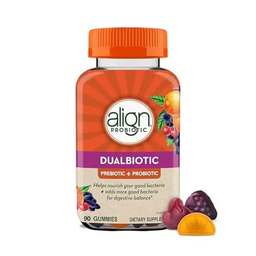Align DualBiotic, Prebiotic + Probiotic for Women and Men, Help Nourish and Add Good Bacteria for Digestive Support, Natural Fruit Flavors, 90 Gummies