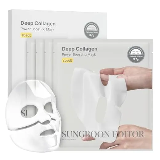 SUNGBOON EDITOR Deep Collagen Anti-Wrinkle Lifting Mask 4 Sheets | Facial sheet masks with low molecular weight collagen for lifting, firming, and moisturizing | Korean skincare