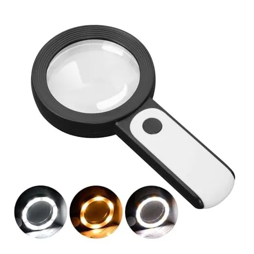 JMH Magnifying Glass with Light, 30X Handheld Large 18LED Cold and Warm Light with 3 Modes, Illuminated Magnifier for Seniors Reading, Inspection, Coins, Jewelry, Exploring