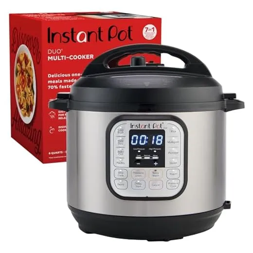 Instant Pot Duo 7-in-1 Electric Pressure Cooker, Slow Cooker, Rice Cooker, Steamer, Sauté, Yogurt Maker, Warmer & Sterilizer, Includes App With Over 800 Recipes, Stainless Steel, 6 Quart