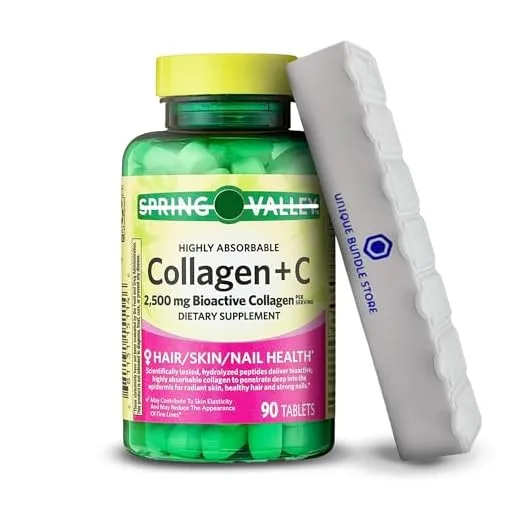 Spring Valley, Collagen Pills, 2,500 mg + C Tablets, Highly Absorbable Collagen Supplements, Dietary Supplement, 90 Count + 7 Day Pill Organizer Included (Pack of 1)