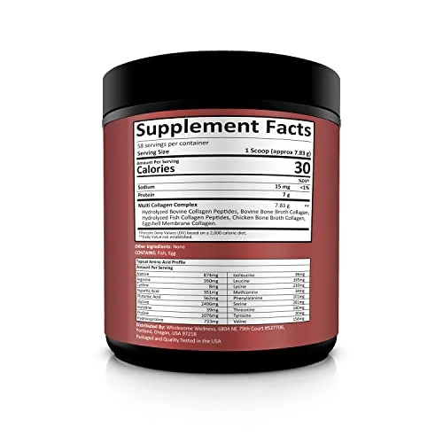 Multi Collagen Protein Powder Hydrolyzed (Type I II III V X) Grass-Fed All-in-One Super Bone Broth + Collagen Peptides - Premium Blend of Grass-Fed Beef, Chicken, Wild Fish, Eggshell Collagen