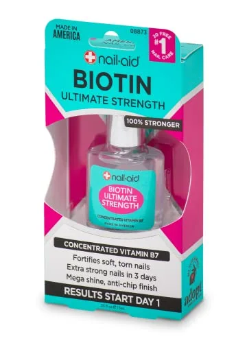 Nail-Aid Biotin Ultimate Strength - Nail Treatment & Strengthener - Clear, 0.55 Fl Oz (08873)
