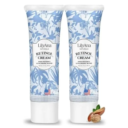 LilyAna Naturals Retinol Cream - Anti-Aging Moisturizer for Face & Neck, Made in USA, Wrinkle Reduction - 1.7oz, 2 Pack