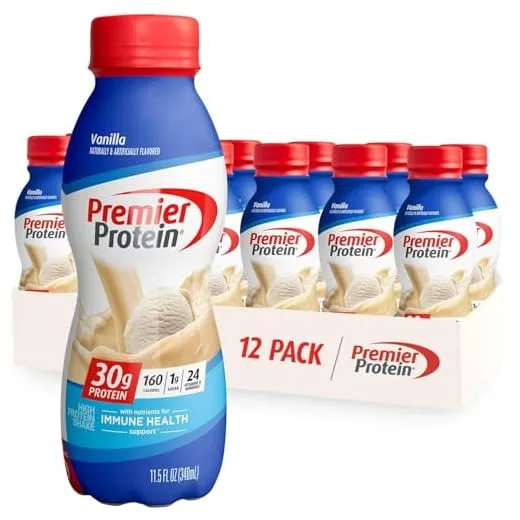 Premier Protein Shake Bottle, Vanilla, Liquid, Powder, keto, 30g Protein, 1g Sugar, 24 Vitamins & Minerals, Nutrients to Support Immune Health 11.5 Fl Oz (Pack of 12)