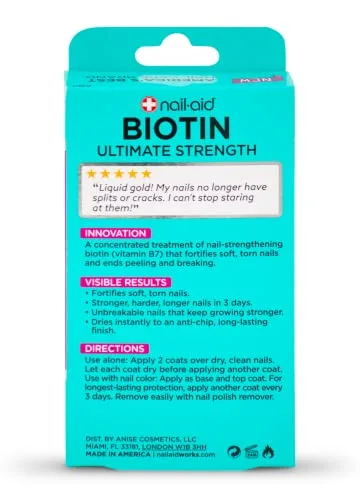 Nail-Aid Biotin Ultimate Strength - Nail Treatment & Strengthener - Clear, 0.55 Fl Oz (08873)