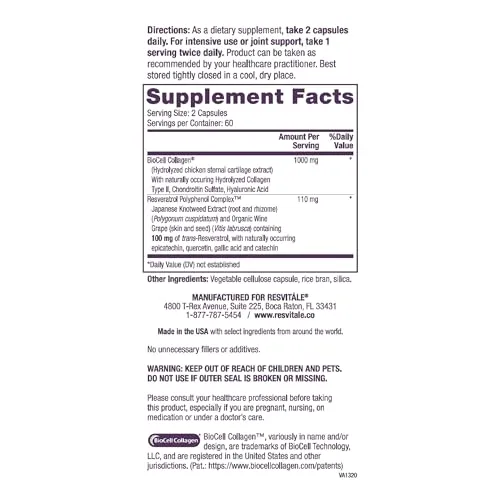 ResVitále Collagen Enhance - Beauty Supplement with Hyaluronic Acid & Resveratrol - 120 Capsules