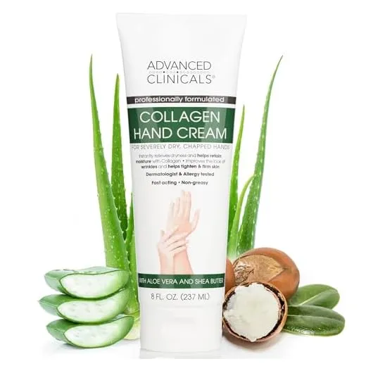 Advanced Clinicals Collagen Hand & Body Cream Skin Care Moisturizer Lotion For Dry Cracked Skin. Soothing & Hydrating Plant Collagen Lotion W/Aloe Vera, Green Tea, & Shea Butter, Large 8 Fl Oz