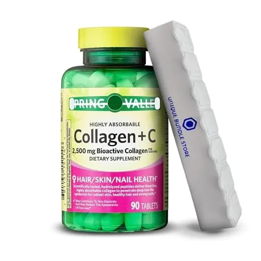 Spring Valley, Collagen Pills, 2,500 mg + C Tablets, Highly Absorbable Collagen Supplements, Dietary Supplement, 90 Count + 7 Day Pill Organizer Included (Pack of 1)