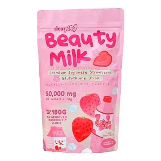 Dear Face Beauty Milk Japanese Collagen STRAWBERRY Drink - 50,000mg Hydrolyzed Collagen, 6.3 Ounce (Pack of 1)