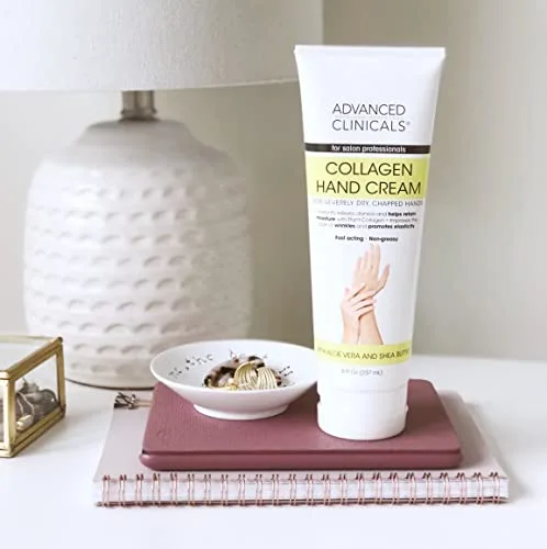 Advanced Clinicals Collagen Hand & Body Cream Skin Care Moisturizer Lotion For Dry Cracked Skin. Soothing & Hydrating Plant Collagen Lotion W/Aloe Vera, Green Tea, & Shea Butter, Large 8 Fl Oz