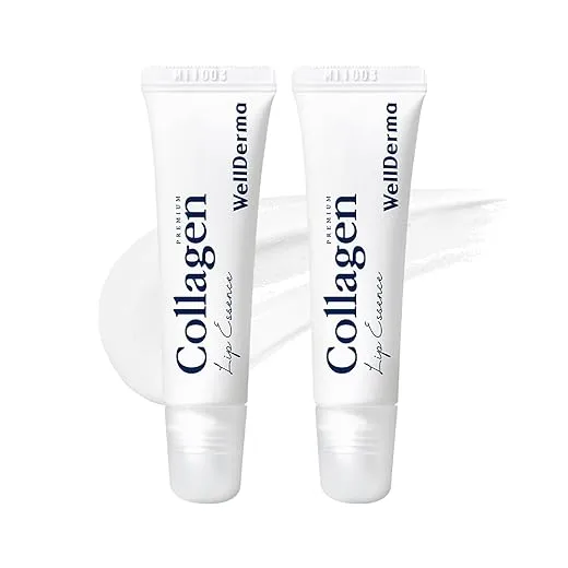 WELLDERMA Collagen Hydro Lip Essence 2-Pack, 11mL × 2 – Smooth Glossy Lip Coating with Collagen Blend, Hyaluronic & Peptide Complex, Honey-Like Scent