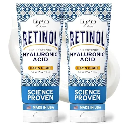 LilyAna Naturals Retinol Cream - Anti-Aging Moisturizer for Face & Neck, Made in USA, Wrinkle Reduction - 1.7oz, 2 Pack