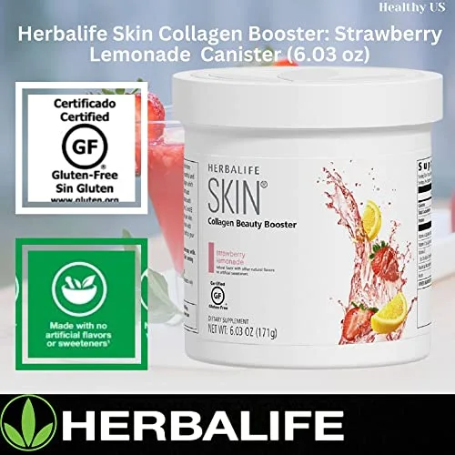 Herbalife Skin Collagen Beauty Booster Lemonade Strawberry Flavor 6.03 Oz: No Artificial Flavor, No Artificial Sweeteners, Gluten-Free