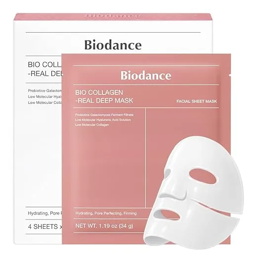 BIODANCE Bio-Collagen Real Deep Mask, Hydrating Overnight Hydrogel Mask, Pore Minimizing, Elasticity, Plumping Improvement, Korean Skincare, Stocking Stuffers for Teen Girls | 1.19oz(34g) x 4ea