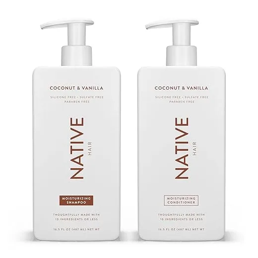 Native Coconut & Vanilla Shampoo and Conditioner Contain Naturally Derived Ingredients | All Hair Types, Color & Treated, Fine to Dry Damaged, Sulfate & Dye Free - 2-Pack