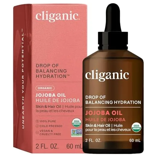 Cliganic USDA Organic Jojoba Oil, 100% Pure (2oz) | Natural Cold Pressed Unrefined Hexane Free Oil for Hair & Face | Base Carrier Oil