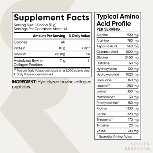Sports Research Collagen Peptides for Women & Men - Hydrolyzed Type 1 & 3 Collagen Powder Protein Supplement for Healthy Skin, Nails, Bones & Joints - Easy Mixing Vital Nutrients & Proteins