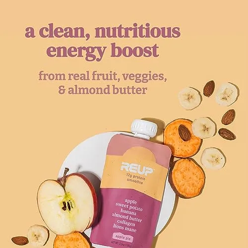 Reup Collagen Protein Smoothie - Dairy Free, 12g Protein, Ready to Drink, Real Fruit, No Added Sugar - Dairy Free Protein Shakes - Protein Smoothie Pouch for Adults and Kids - 8 Count