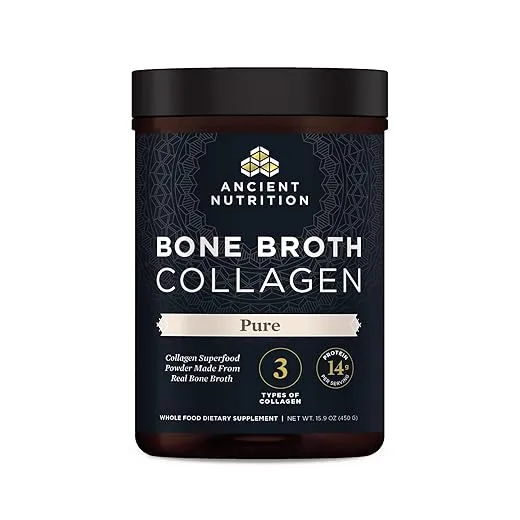 Ancient Nutrition Collagen Powder, Bone Broth Collagen, Pure, Hydrolyzed Multi Collagen Peptides, Supports Skin and Nails, Joint Supplement, 30 Servings, 15.9oz