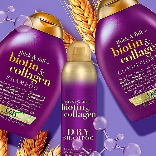OGX Thick & Full + Biotin & Collagen Volumizing Conditioner for Thin Hair, with Vitamin B7 & Hydrolyzed Wheat Protein, Paraben-Free, Sulfate-Free Surfactants, 13 fl oz