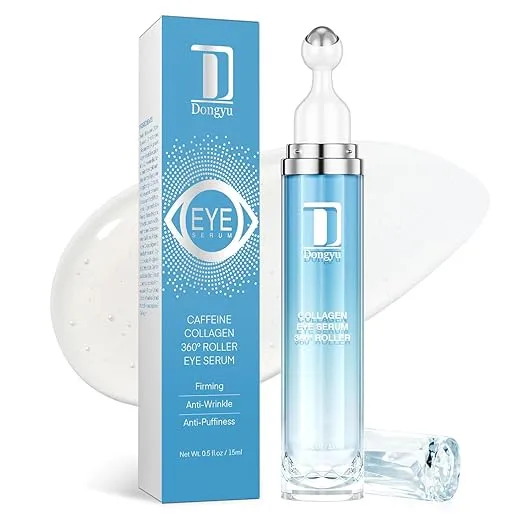 Dongyu Caffeine Under Eye Cream: Anti Aging Firming Collagen Eye Care - Puffy Eye Treatment for Beauty Enthusiasts Morning Night Daily Use (Light Blue)