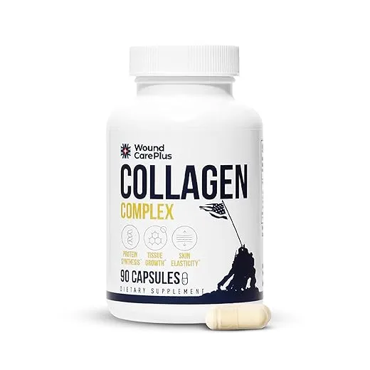 Wound Care Plus Collagen Complex Supplement – Multi-Source Collagen Peptides (Bovine, Marine, Chicken, Eggshell) – Supports Skin & Tissue Health – 90 Capsules – Gluten-Free, Non-GMO, Keto Friendly