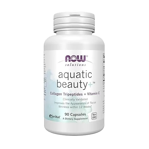 Now Foods Solutions Aquatic Beauty+ Capsules - Marine Collagen and Vitamin C Supplement for Youthful Skin*, Non-GMO, 60 Capsules