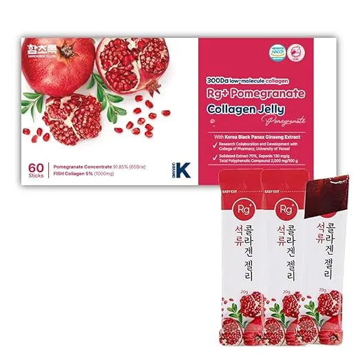 HAMCHOROKRg+ Anti-Aging Korean-Beauty Pomegranate Collagen Jelly 20g x60 Stick/ + Ginseng Concentrate + Vitamin C&E for Immune Support, Skin, Hair, Nail & Joint(60)